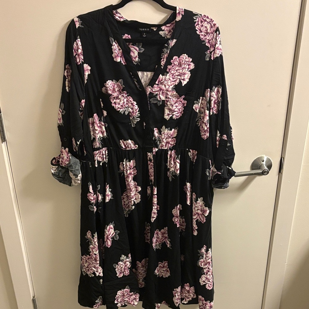 Torrid Long Sleeve Dress with Pink Floral Pattern